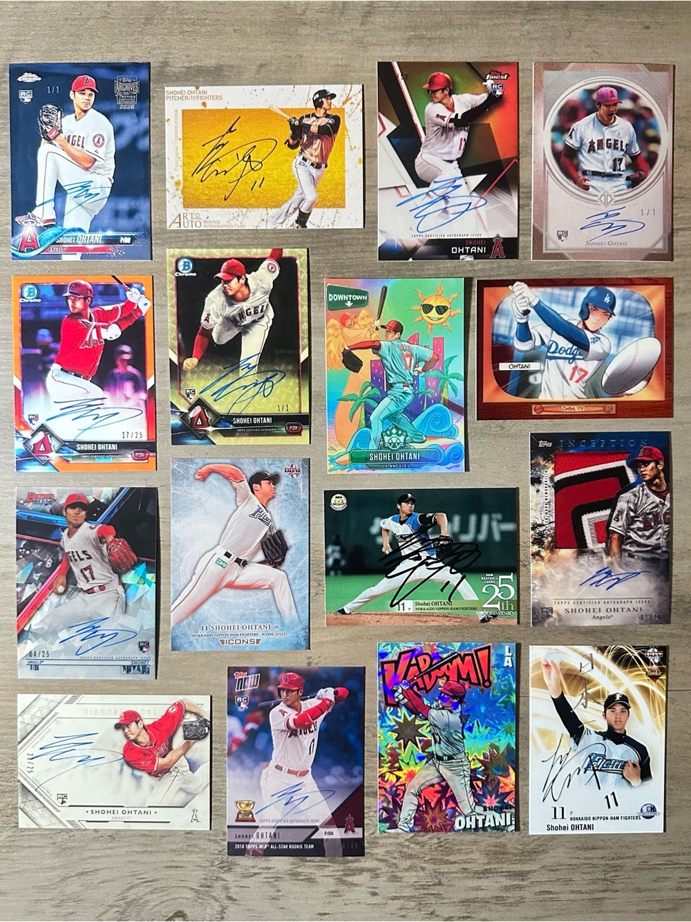 Shohei Ohtani Signed Rookie Lot of (16) Novelty Baseball Cards.